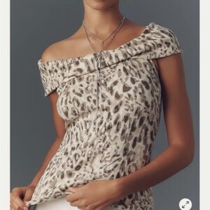 Pilcro Beige Animal Print Off-Shoulder Blouse